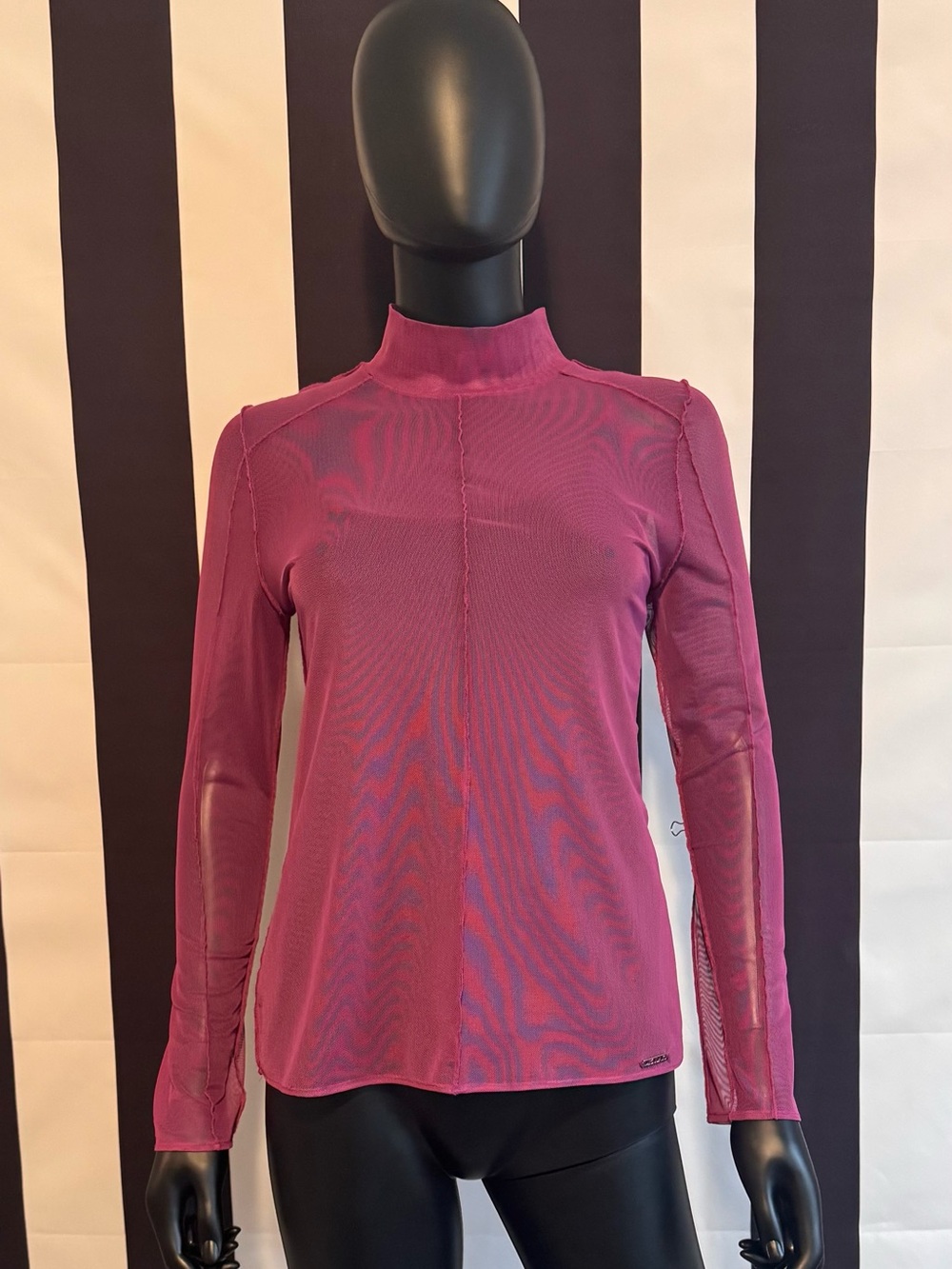 DKNY Magenta Mock Neck Long Sleeve Mesh Top